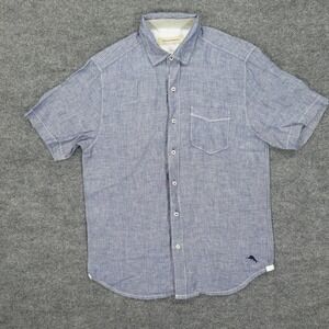 Tommy Bahama Shirt Mens Small Blue 100% Linen Short Sleeve Button Up Pocket